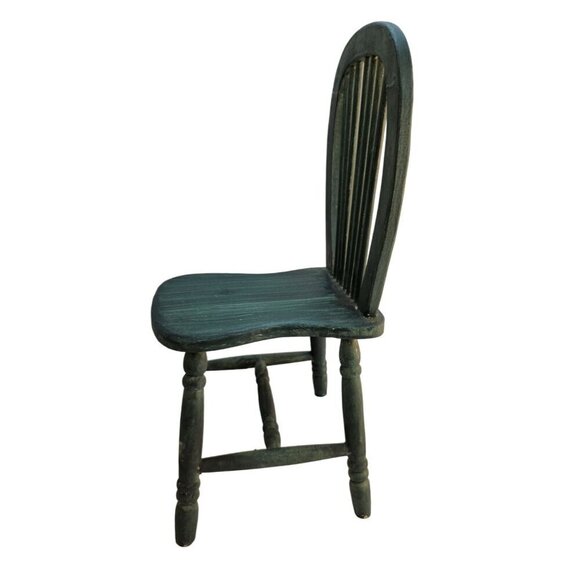 Wooden Miniature Spindle-Back Chair Decorative Collectible 15" Tall Green Distre - Picture 4 of 16